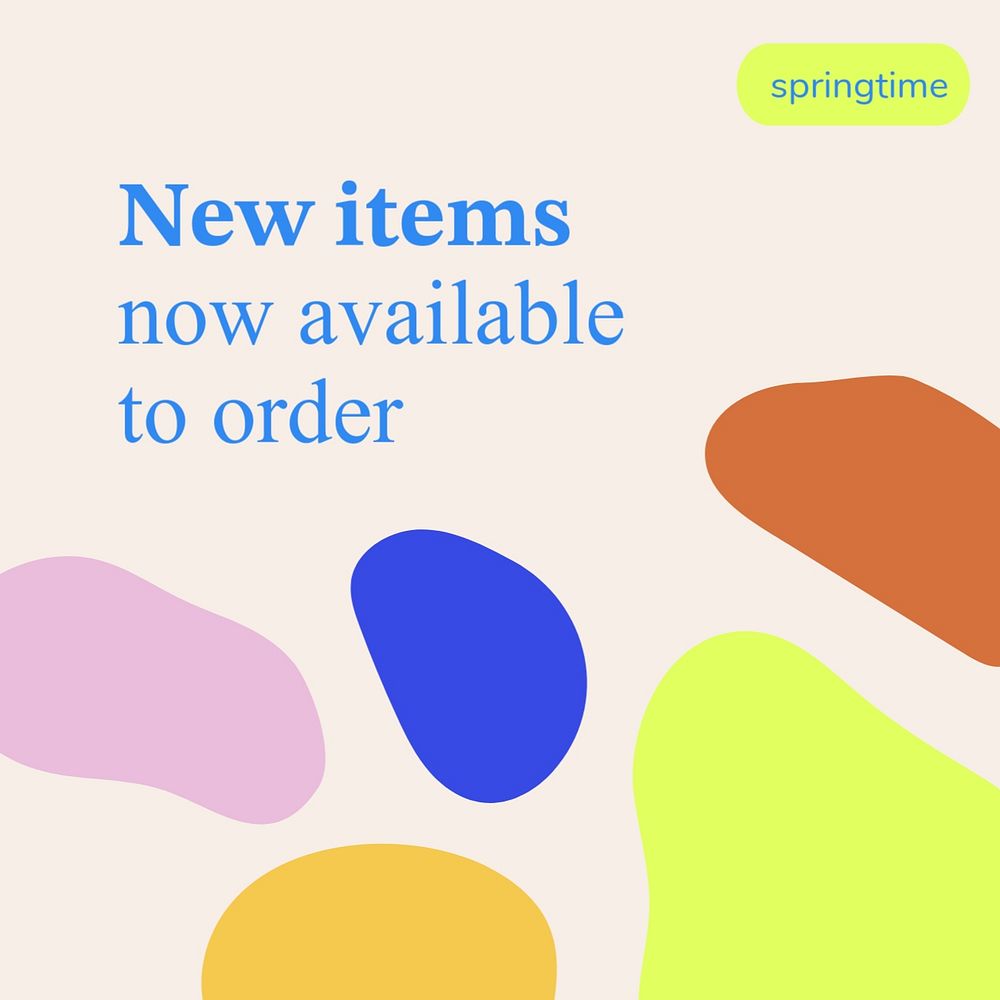 Editable instagram post for spring sale with colorful blobs