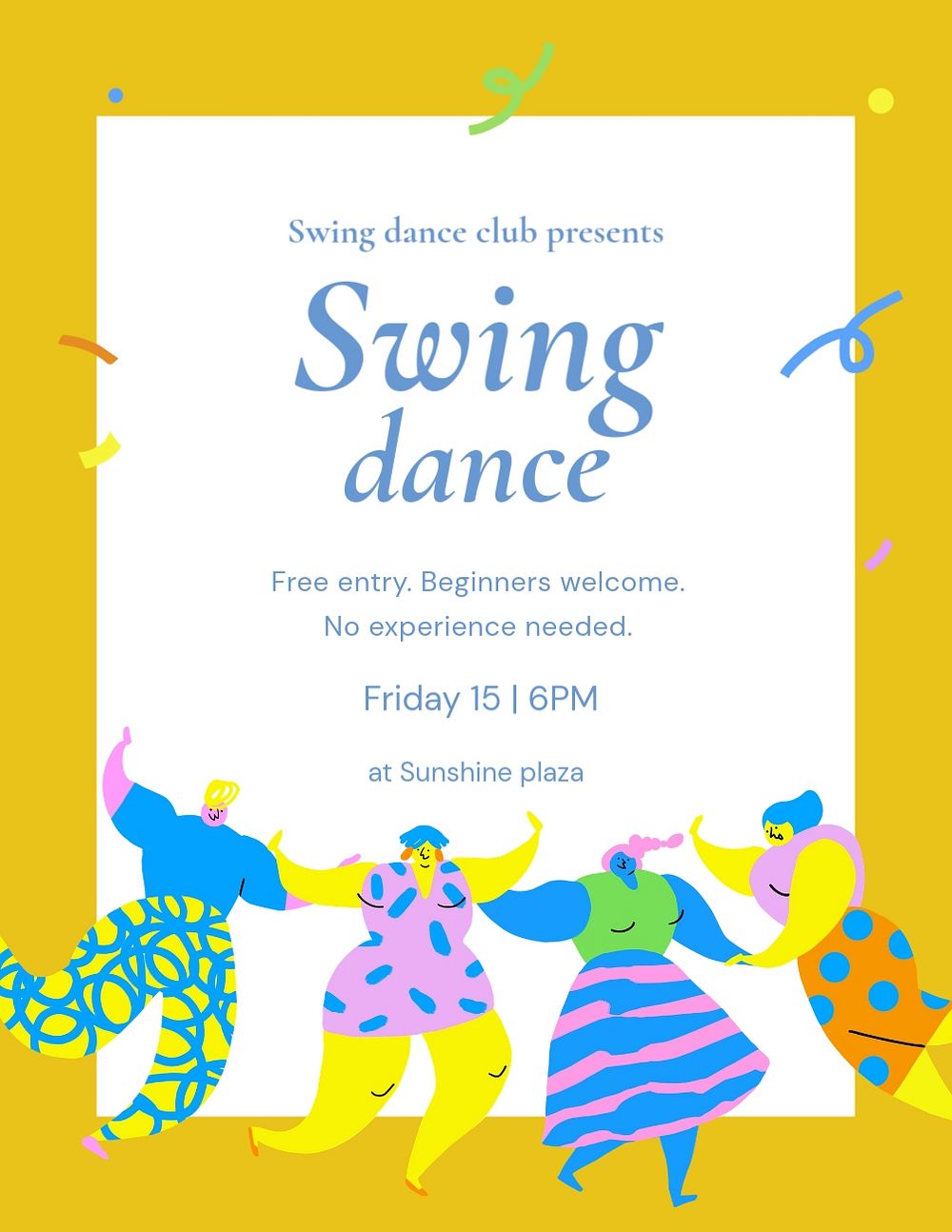 Editable flyer template for a Swing dance class