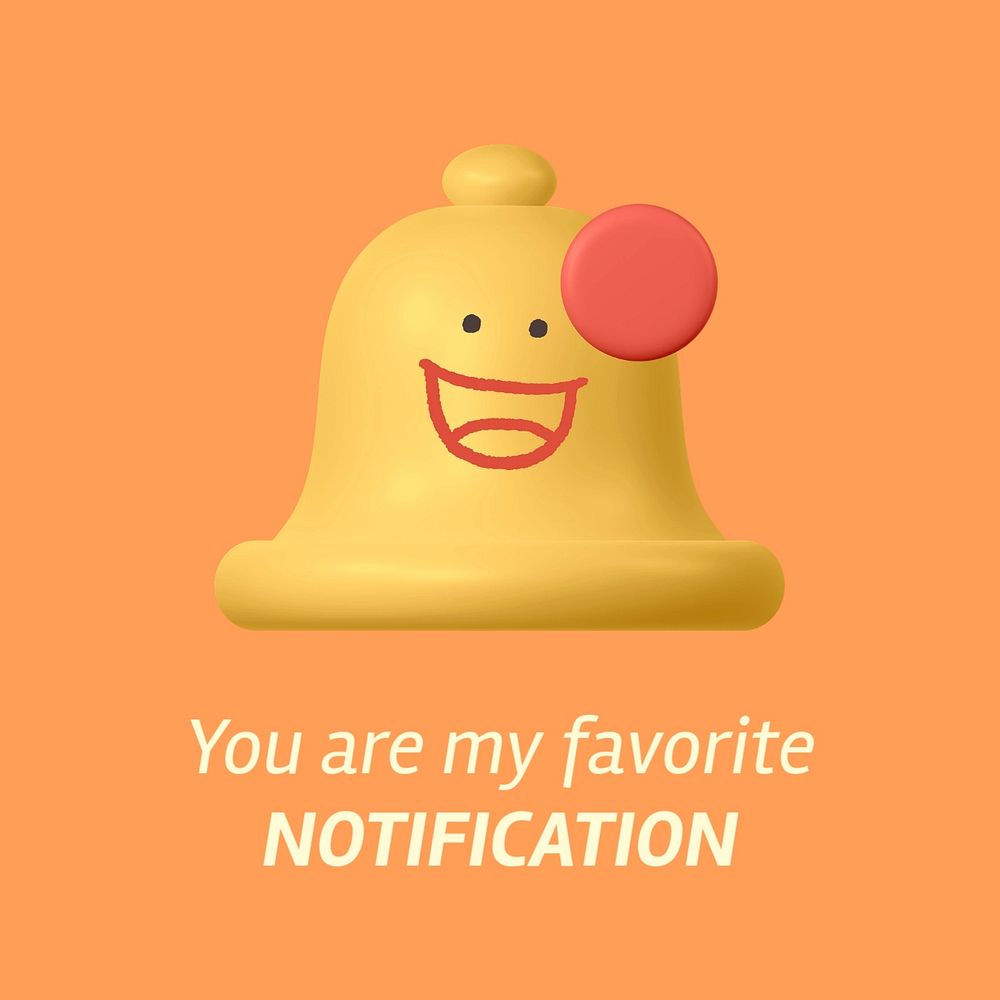 Favorite notification Instagram post template, 3D bell illustration