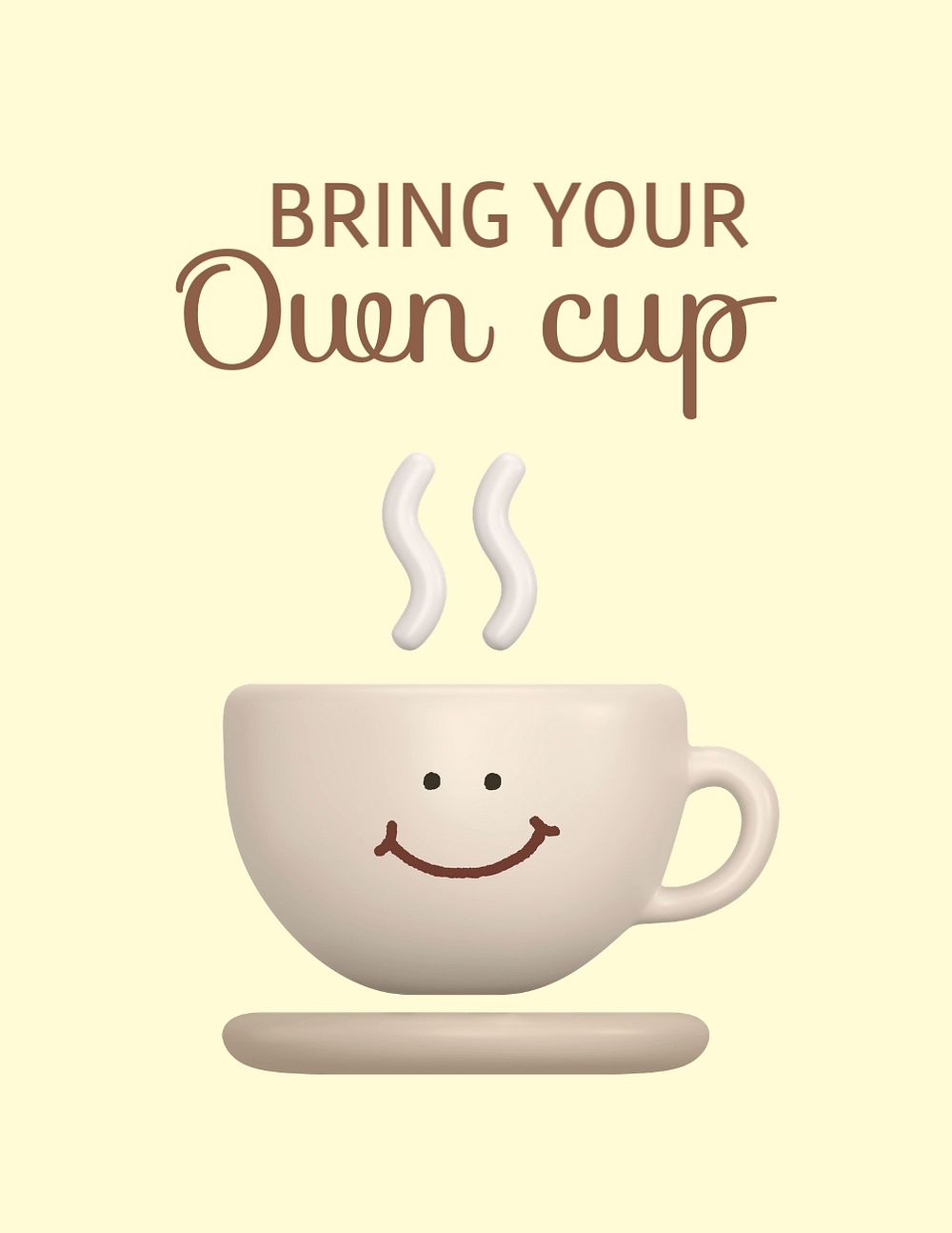 3D coffee cup flyer template, sustainable quote