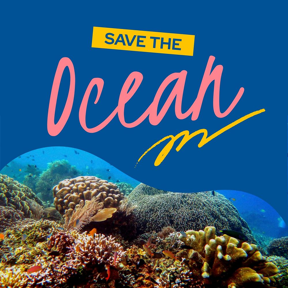 Coral reefs Instagram post template, environmental campaign 