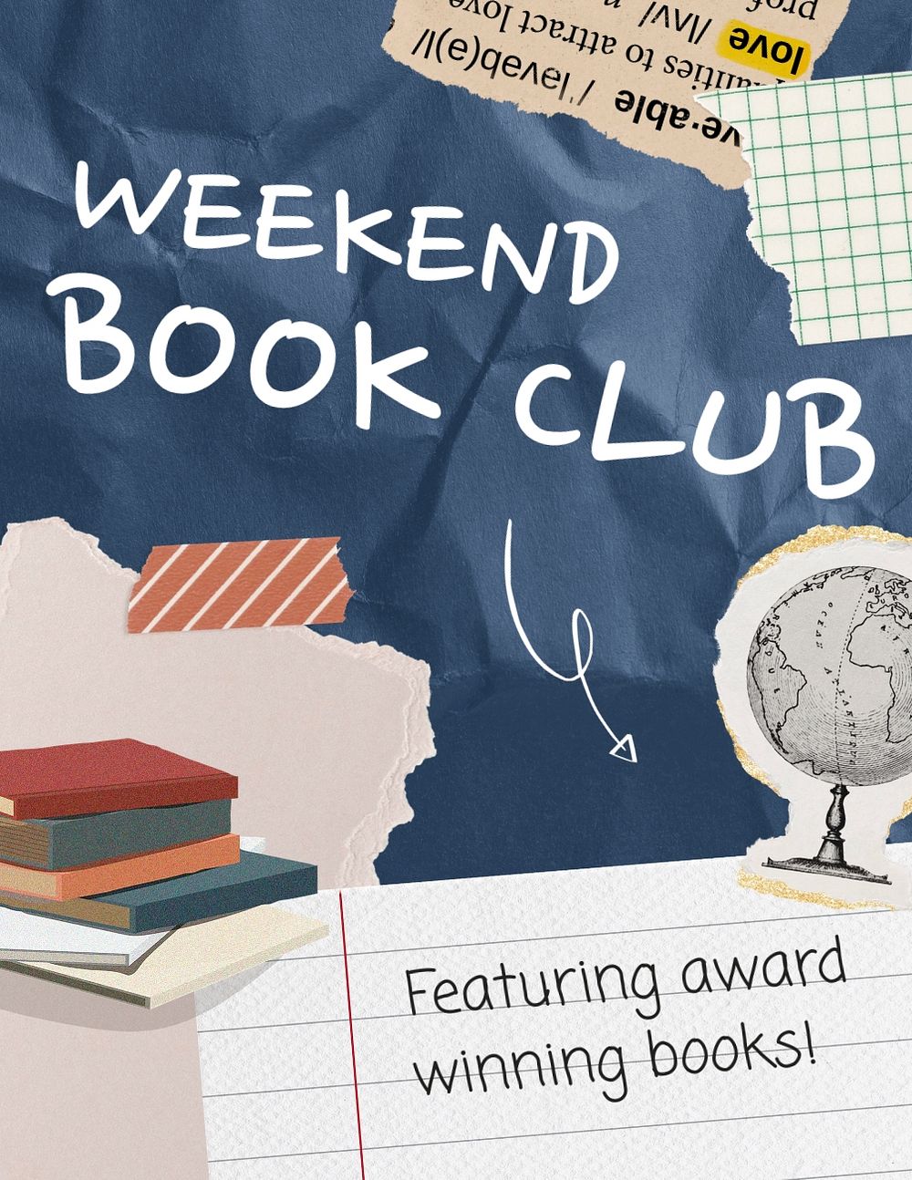 Book club flyer template, paper collage design 