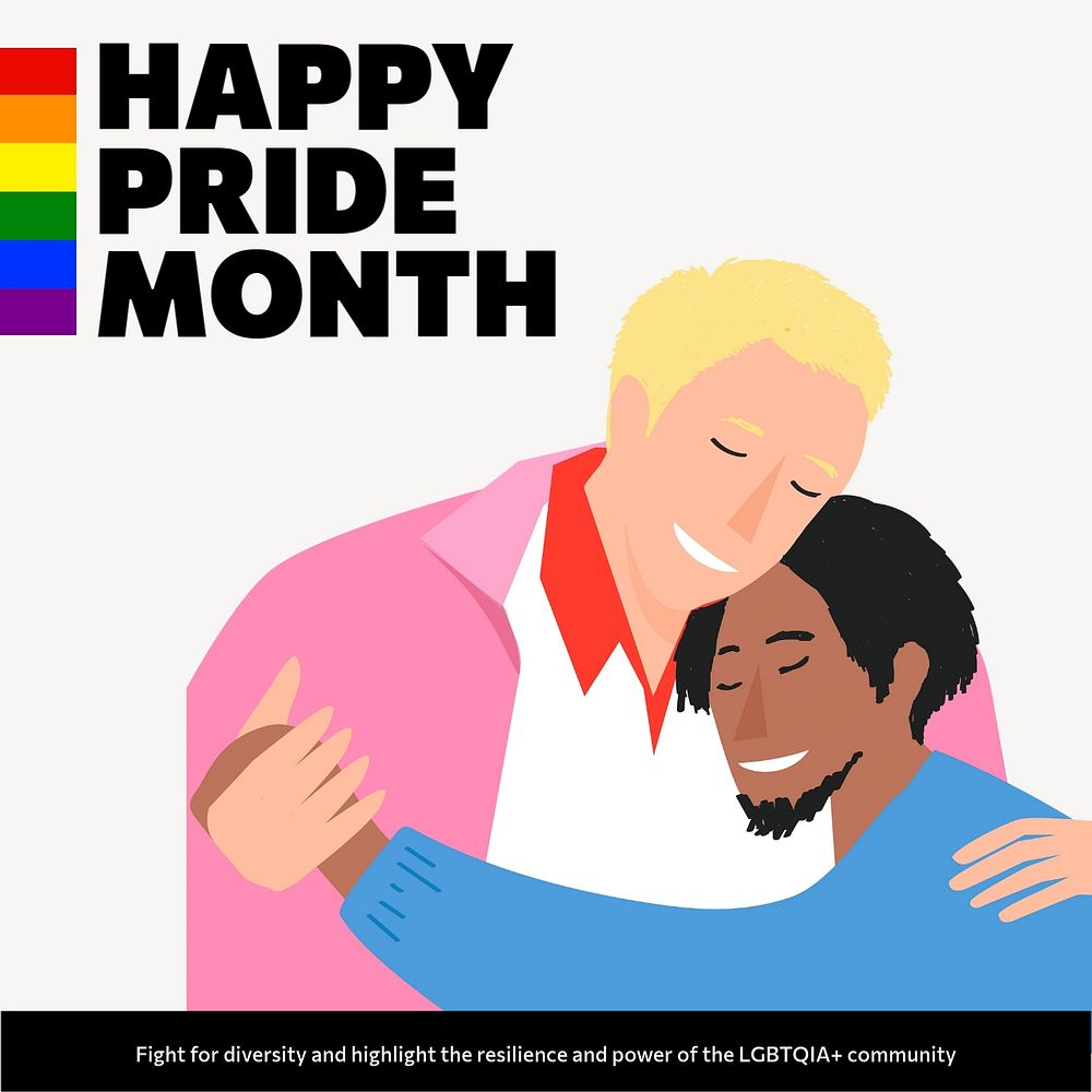 Pride Month Instagram post template, gay couple illustration