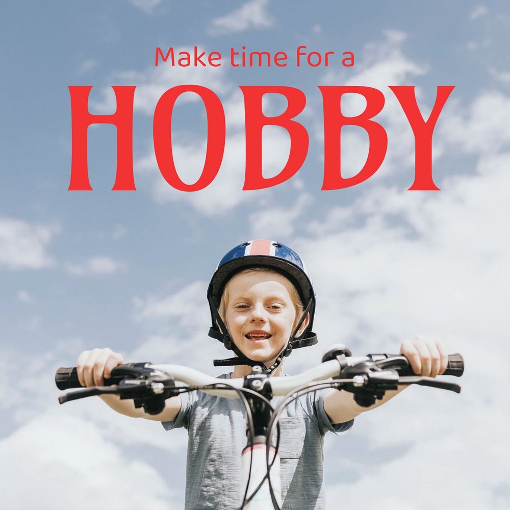 Biking hobby Instagram post template, kid design