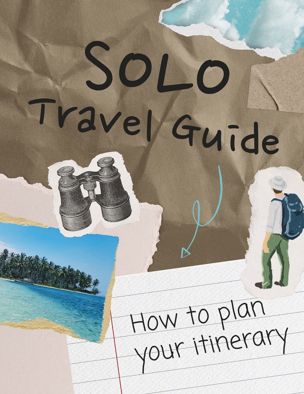 Solo travel flyer template, paper collage design 