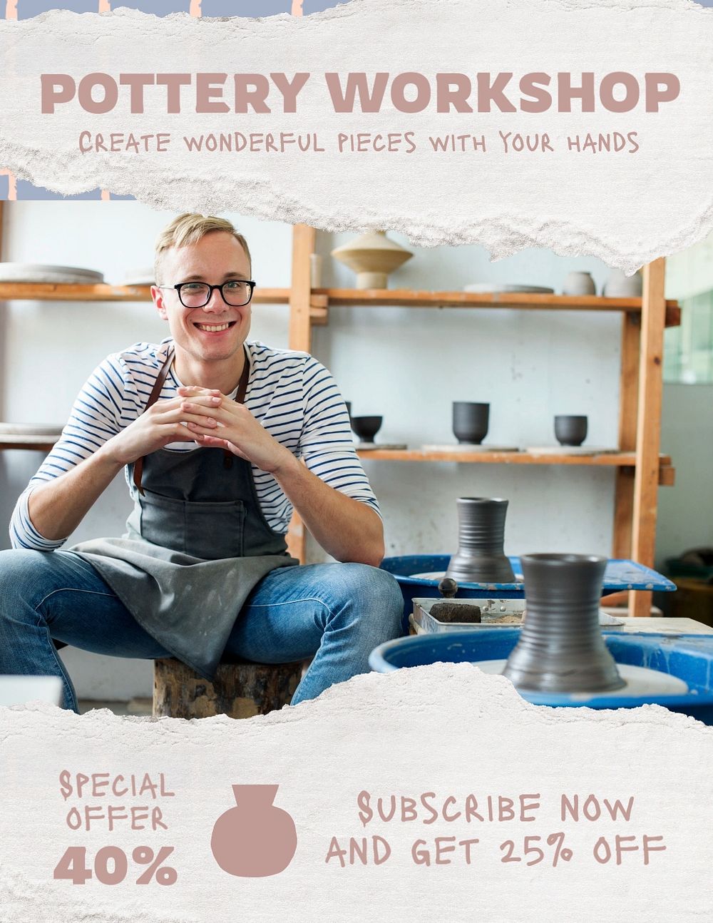 Pottery workshop flyer template, editable promotion design