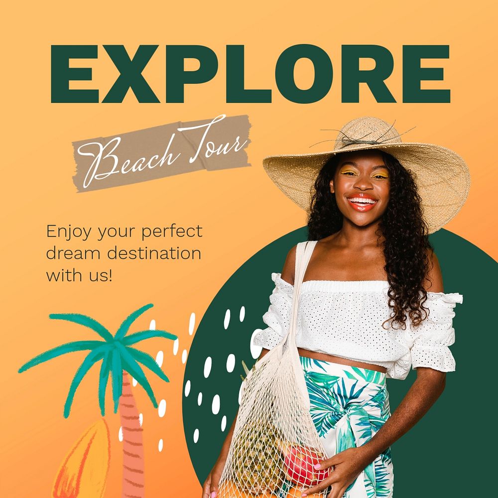 Beach tour template social media post, promotion ad 