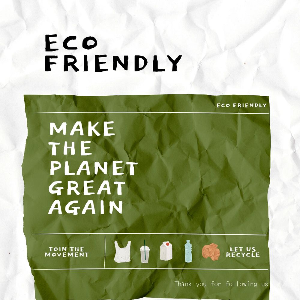 Crumpled paper Instagram post template, environment campaign