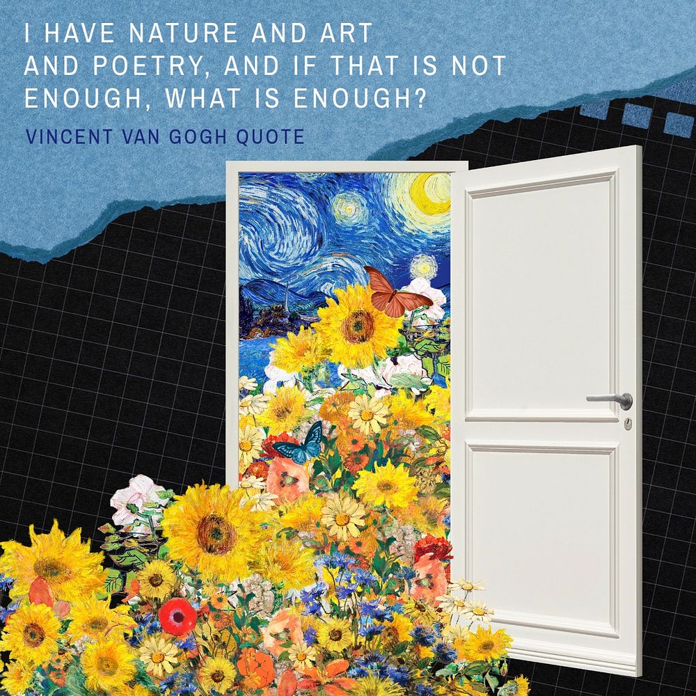 Sunflower door Facebook post template, Van Gogh's famous artwork remixed by rawpixel