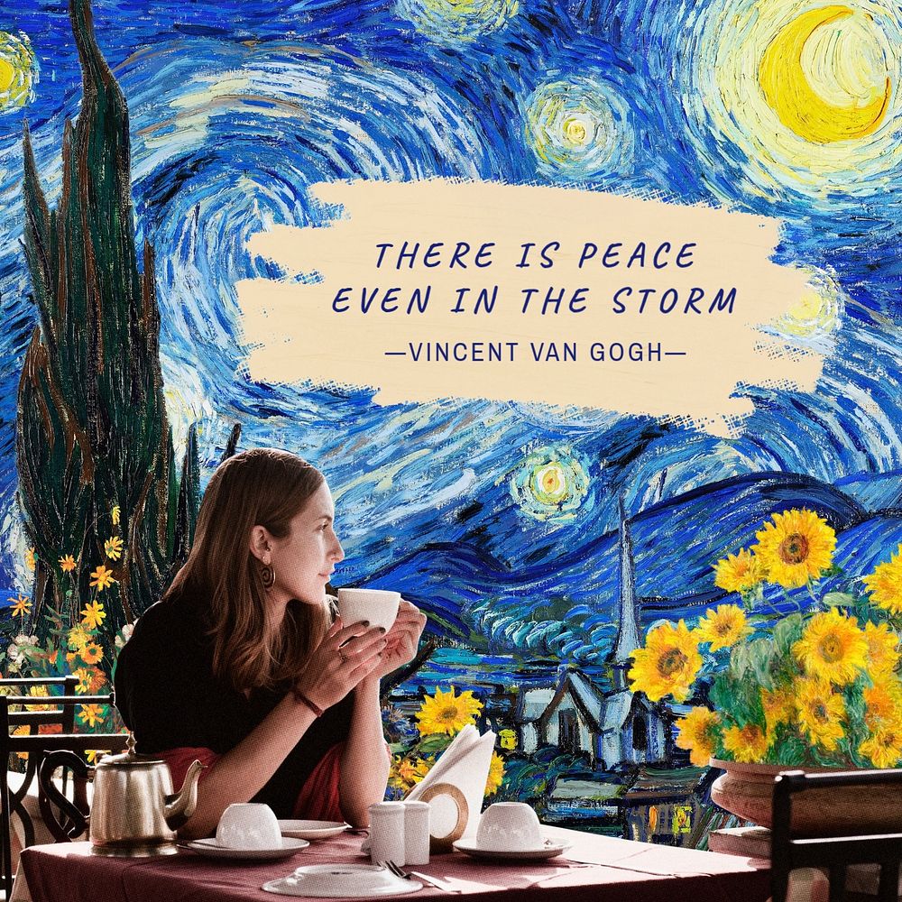 Van Gogh Facebook post template, Starry Night painting remixed by rawpixel