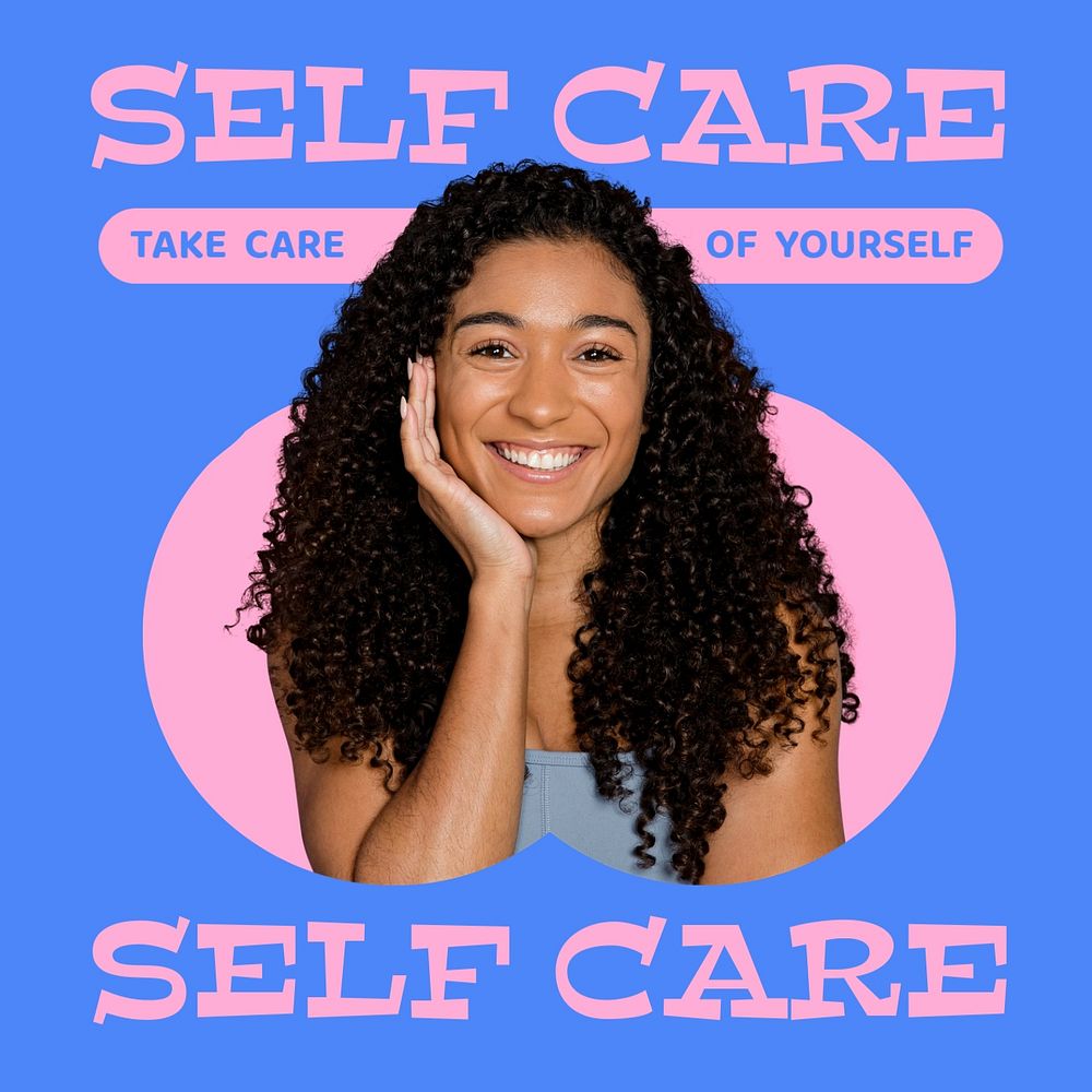 Self-care Instagram post template, blue design