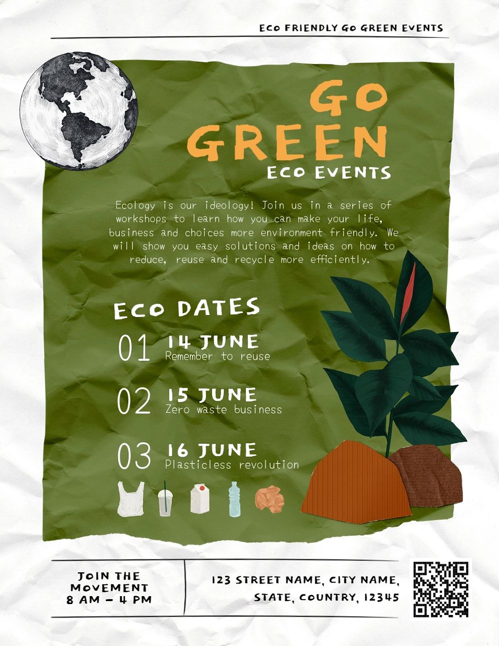 Eco event flyer editable template, go green text