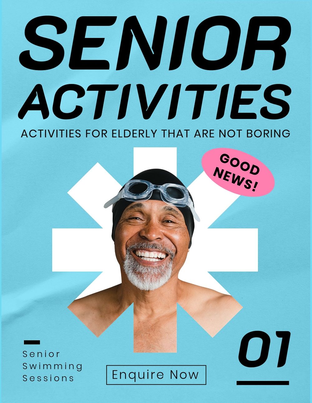 Senior activity flyer template, blue design