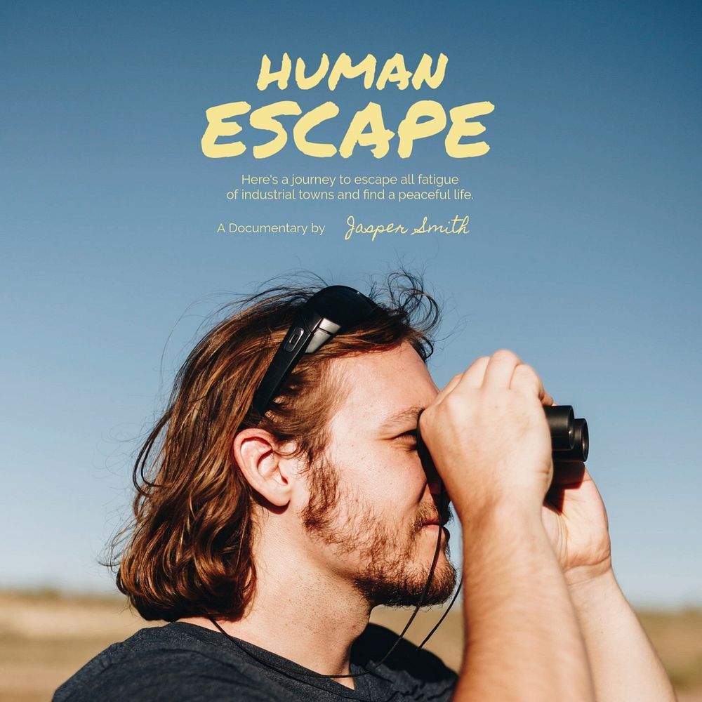 Travel aesthetic Instagram post template, man using binoculars
