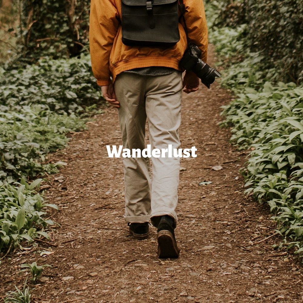 Man hiking Instagram post template, editable text