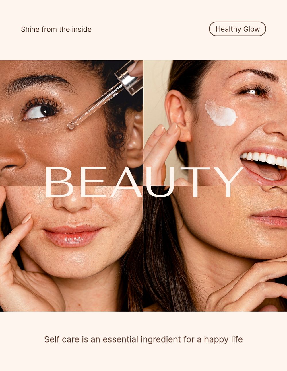 Diverse beauty flyer editable template, skincare ad