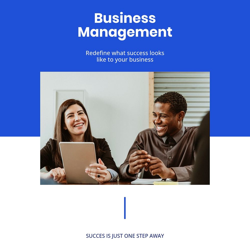 Business management Instagram post template, blue design