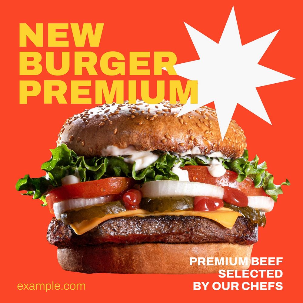 Burger restaurant Instagram post template, food branding