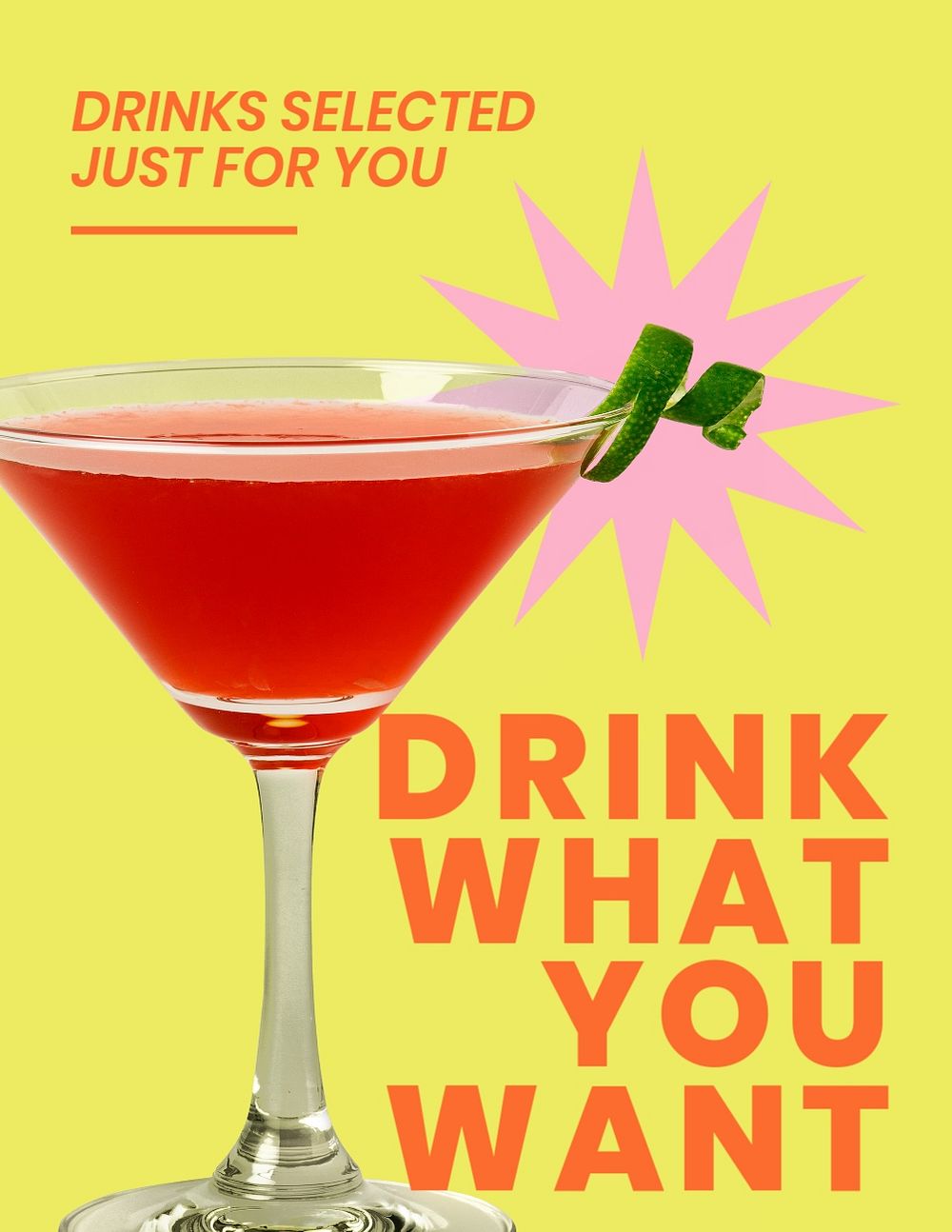 Colorful cocktail flyer editable template, drink what you want