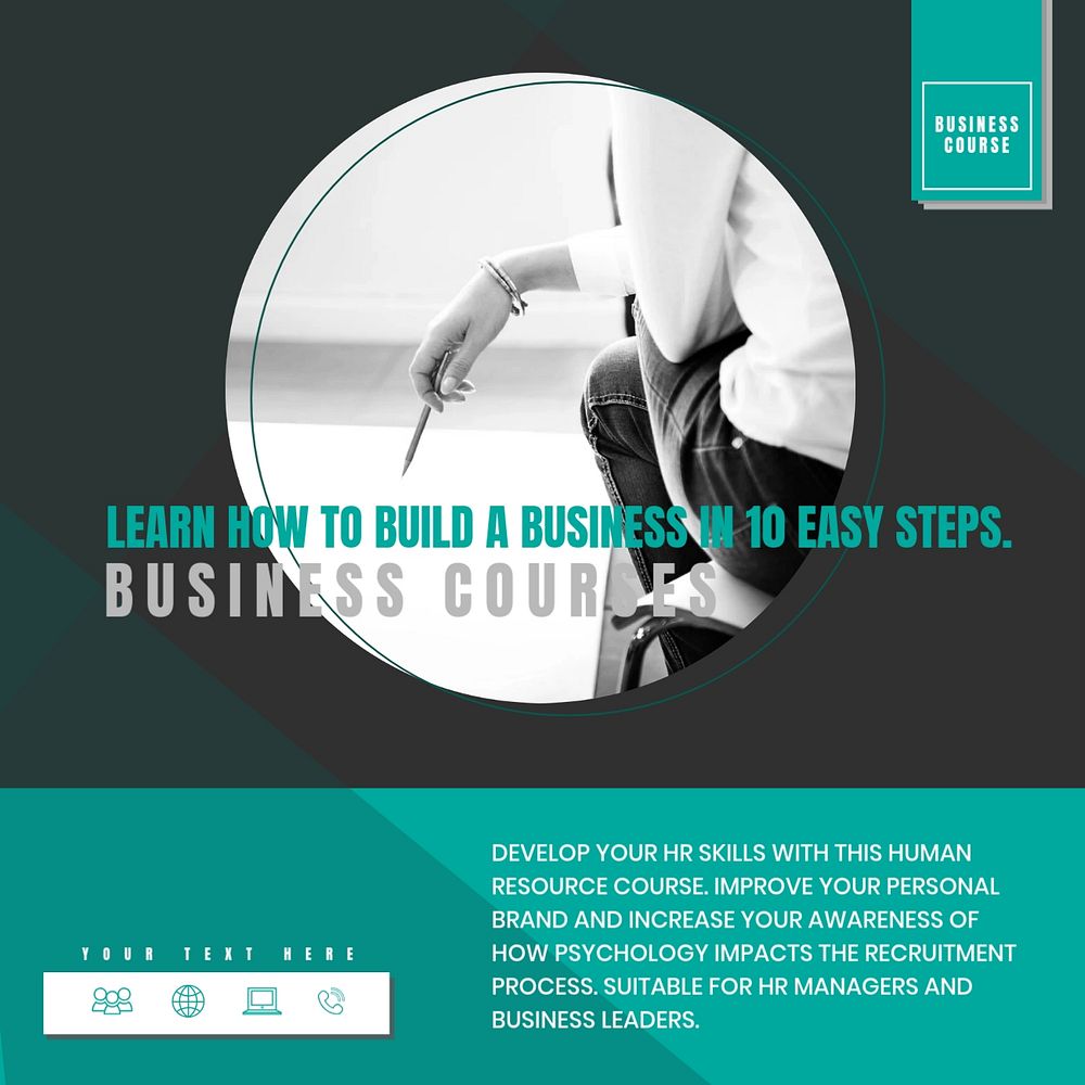 Business courses Instagram post template, education ad