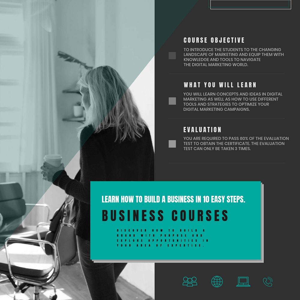Business courses Instagram post template, education ad