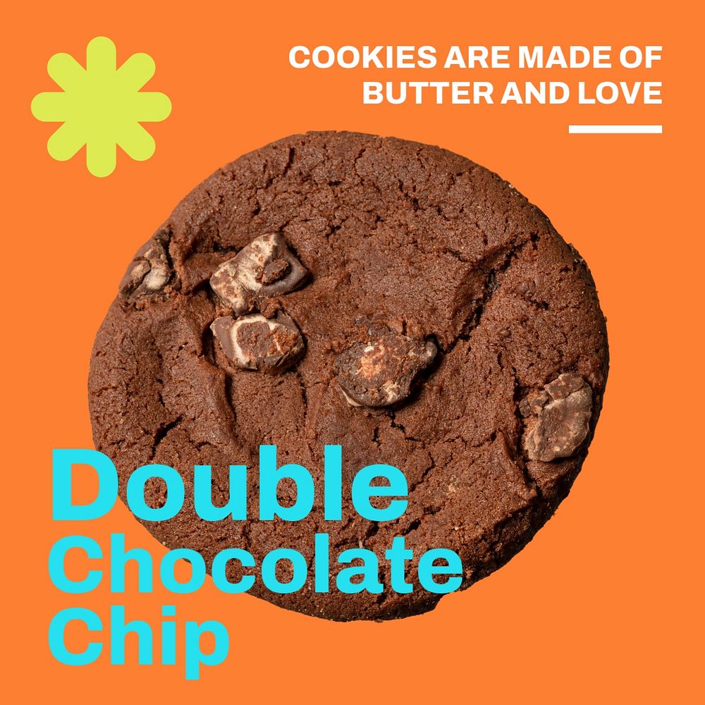 Chocolate cookie Instagram post template, dessert quote