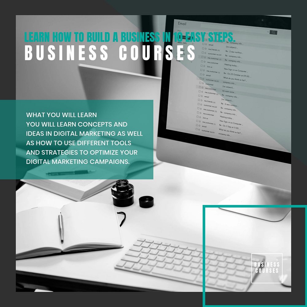 Business courses Instagram post template, education ad