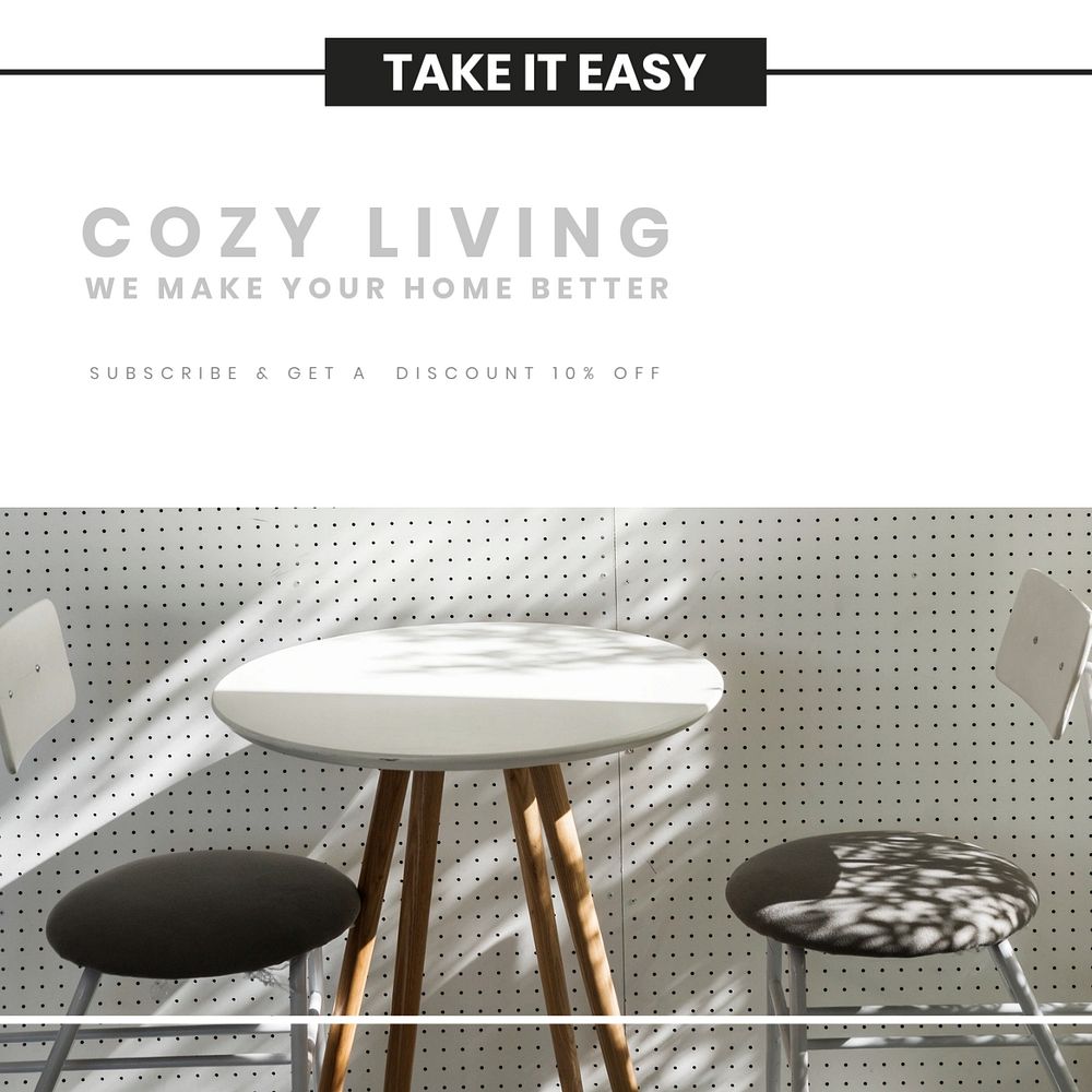 Cozy living Facebook post template, editable text