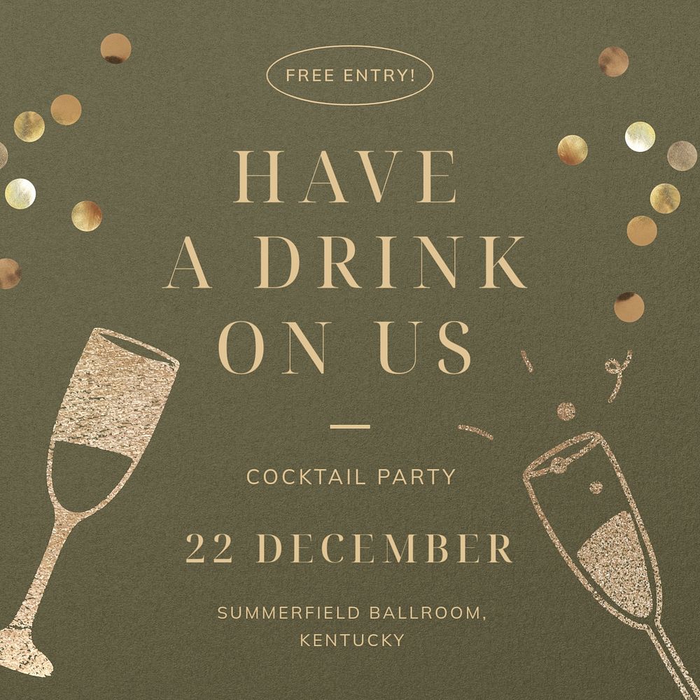 Cocktail party Instagram post template, editable text 