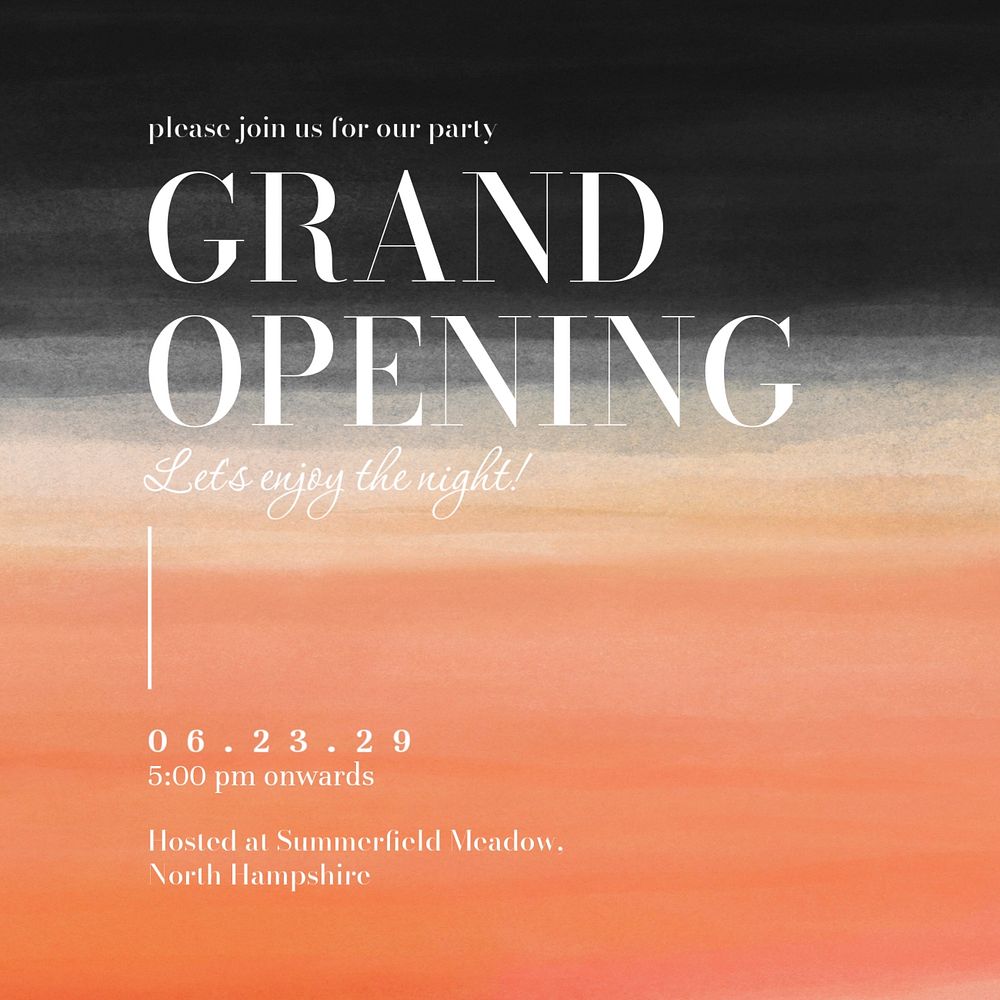 Grand opening Instagram post template, editable text 