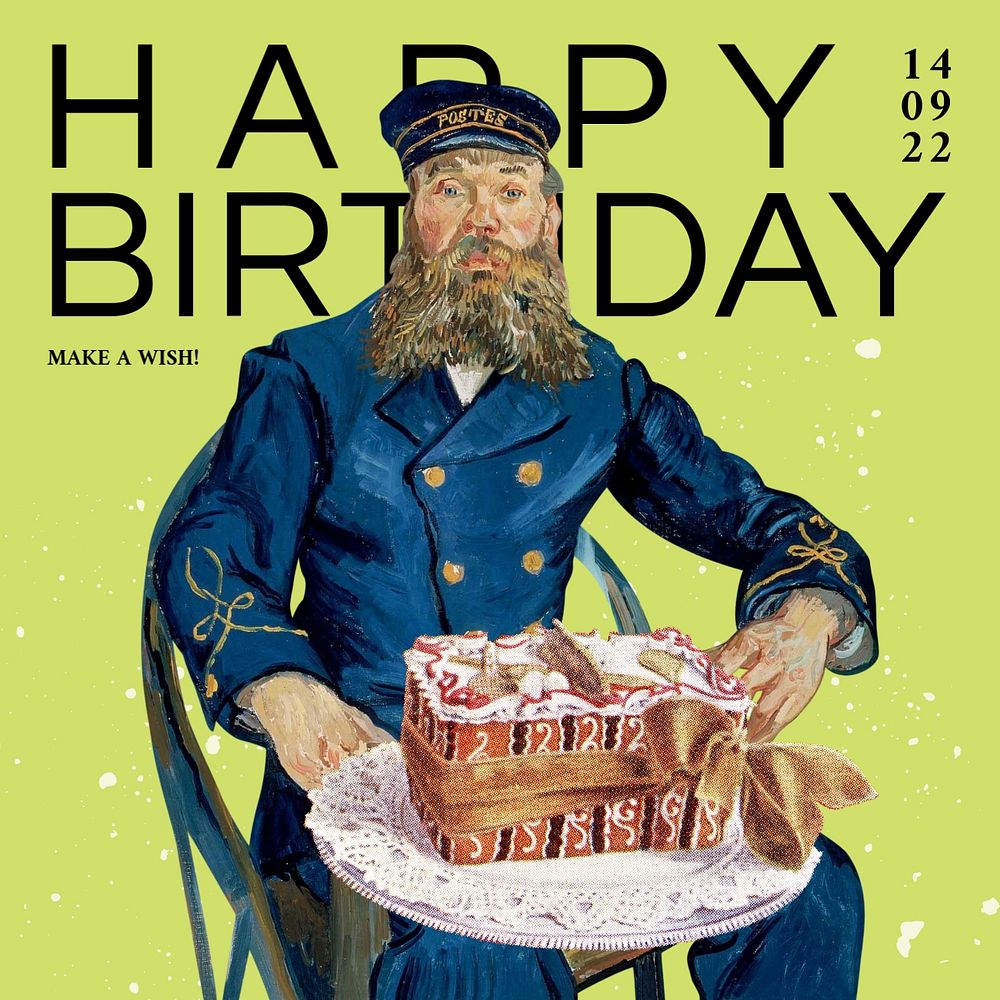 Postman Roulin Instagram post template, happy birthday greeting, Van Gogh's famous artwork, remastered by rawpixel