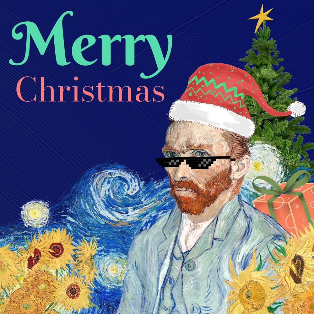 Merry Christmas Instagram post template, Van Gogh's famous artworks, remixed by rawpixel