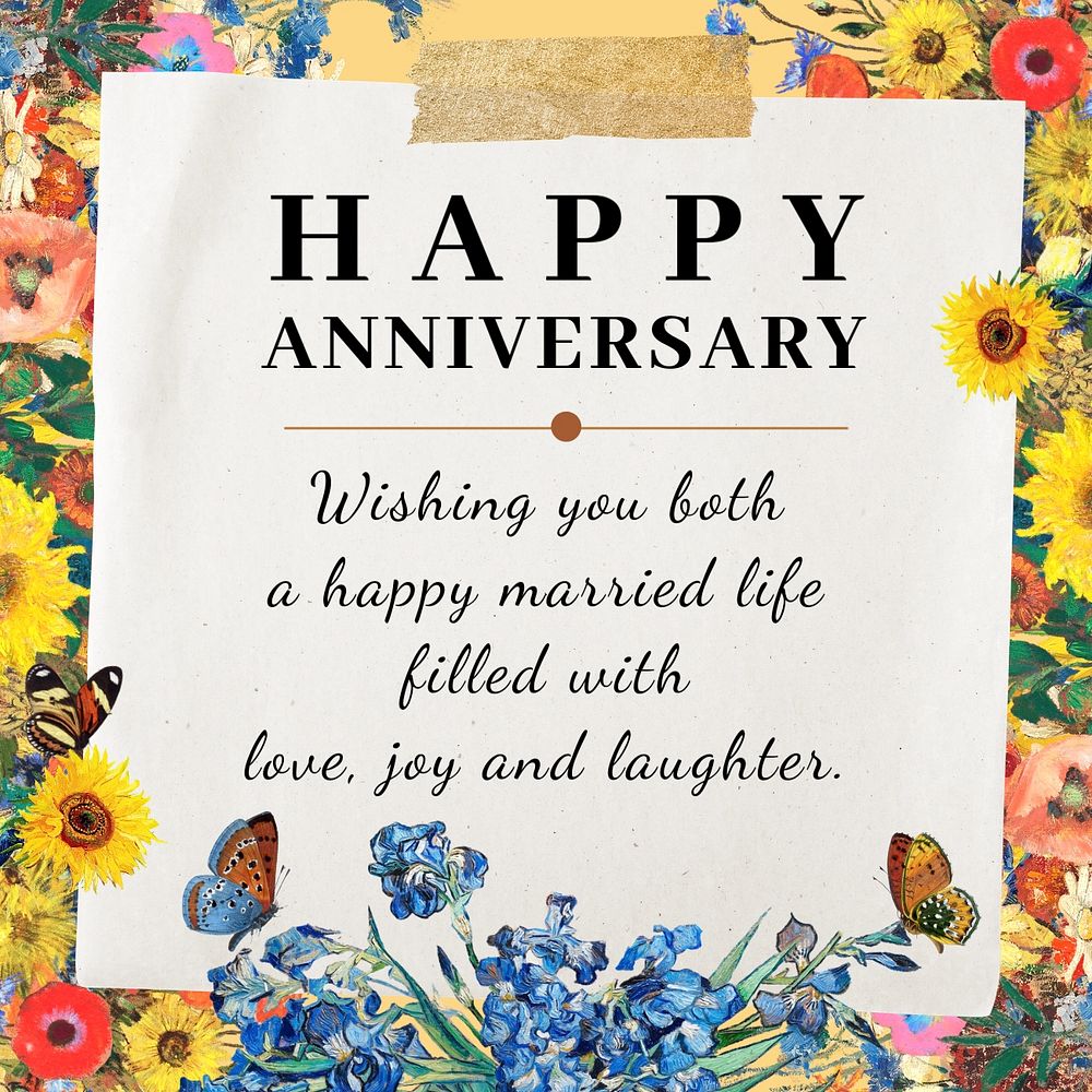 Happy anniversary Instagram post template, Van Gogh's Sunflowers, famous artwork remixed by rawpixel