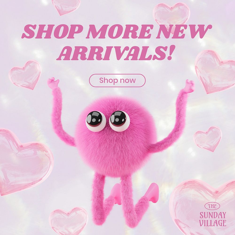 Pink cartoon Instagram post template, cute floating hearts