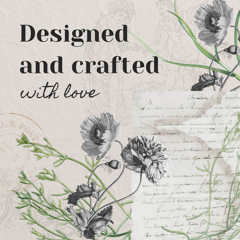 Short quote instagram post template, vintage botanical design, editable text