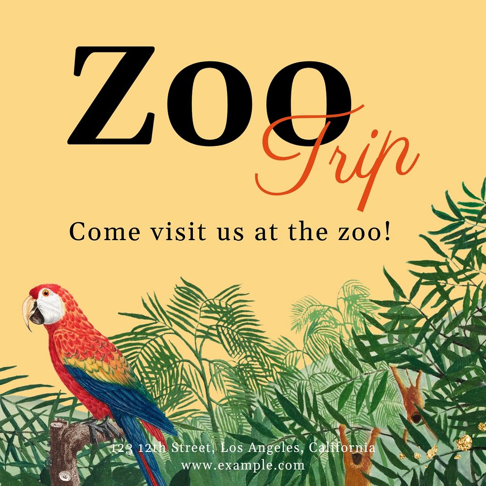 Zoo trip Instagram post template, famous Henri Rousseau's artwork, remixed by rawpixel.