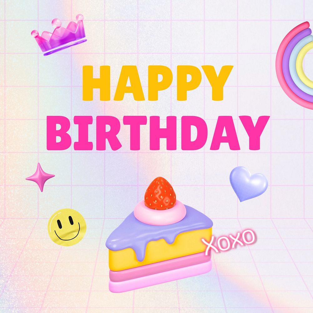 Happy Birthday Instagram post template, cake aesthetic