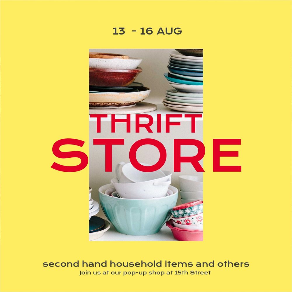 Thrift store Instagram post template, editable design