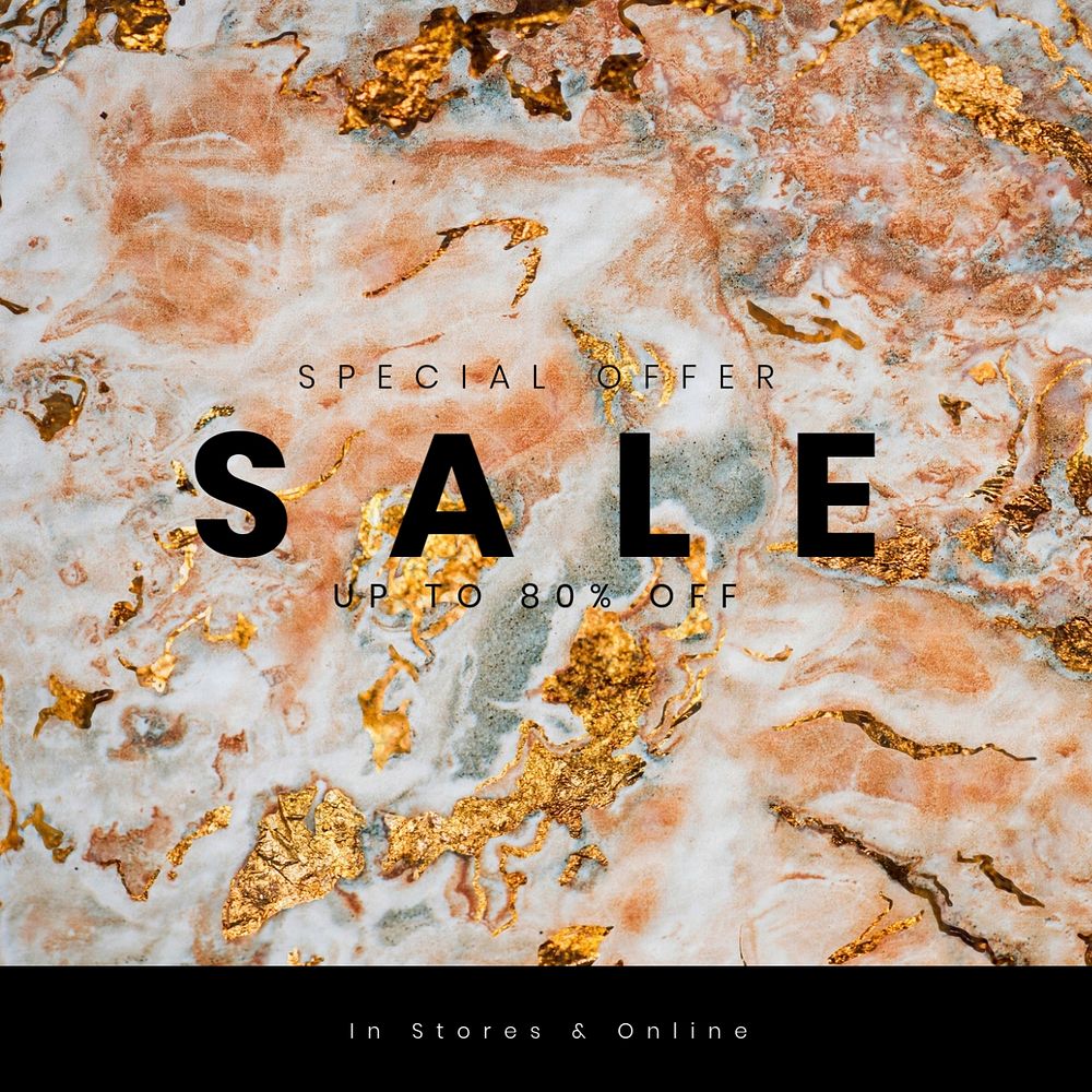 Luxury sale Instagram ad template, marble texture design