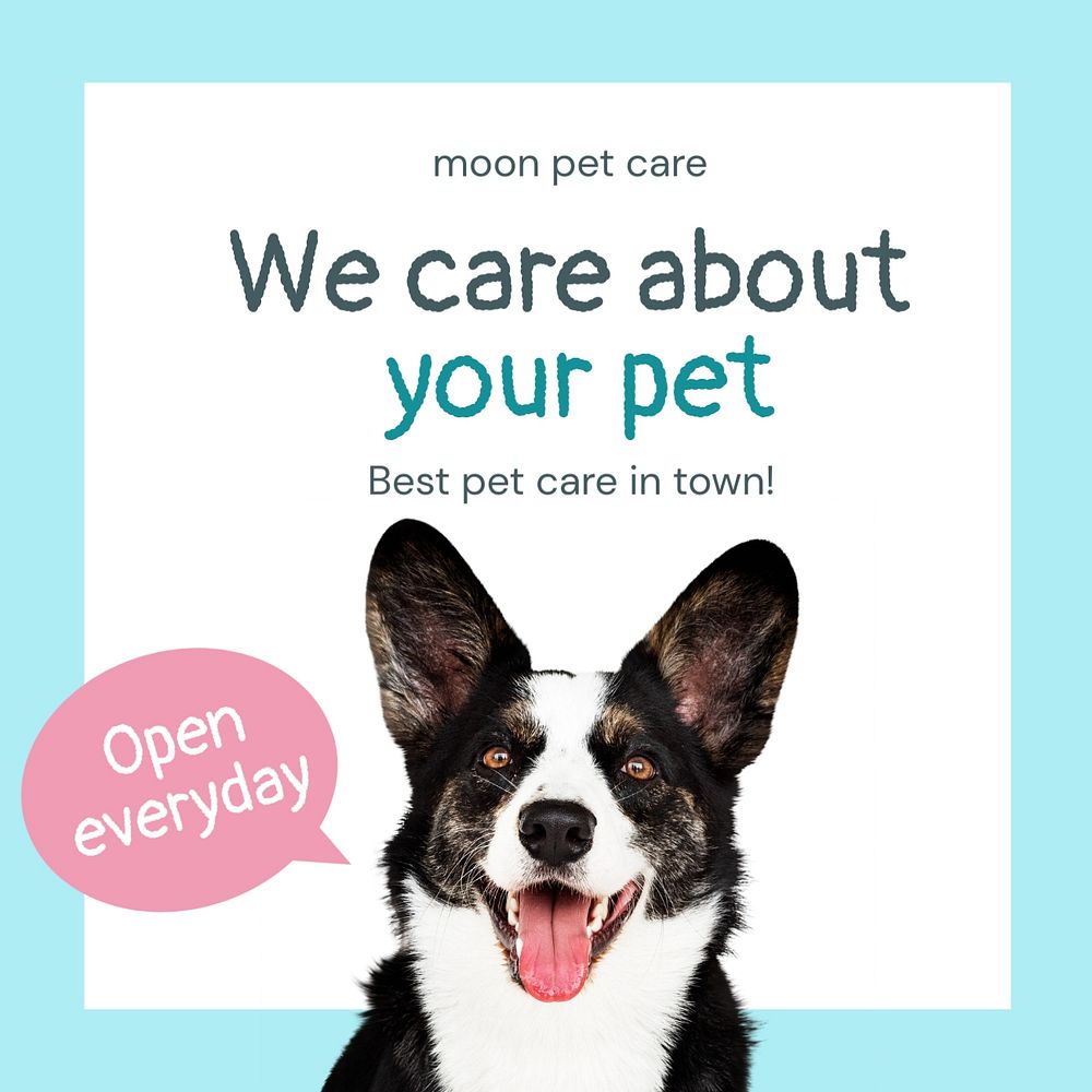Pet clinic Instagram post template, business advertisement 