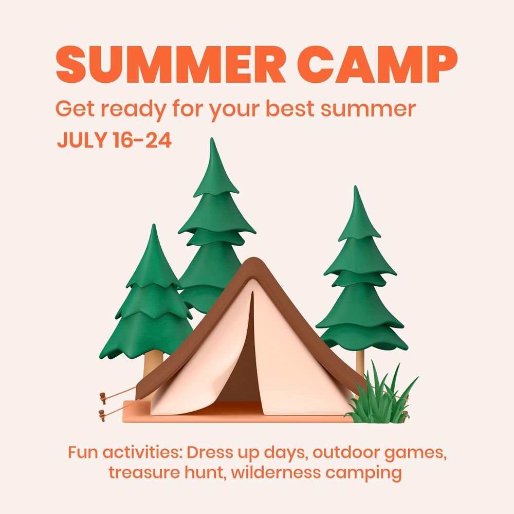 Summer camp Instagram  ad template, 3D design