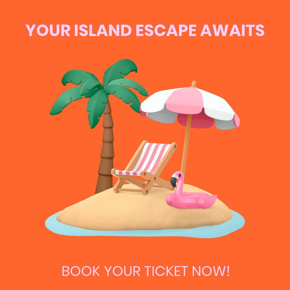 Summer 3D Instagram  ad template, island travel design
