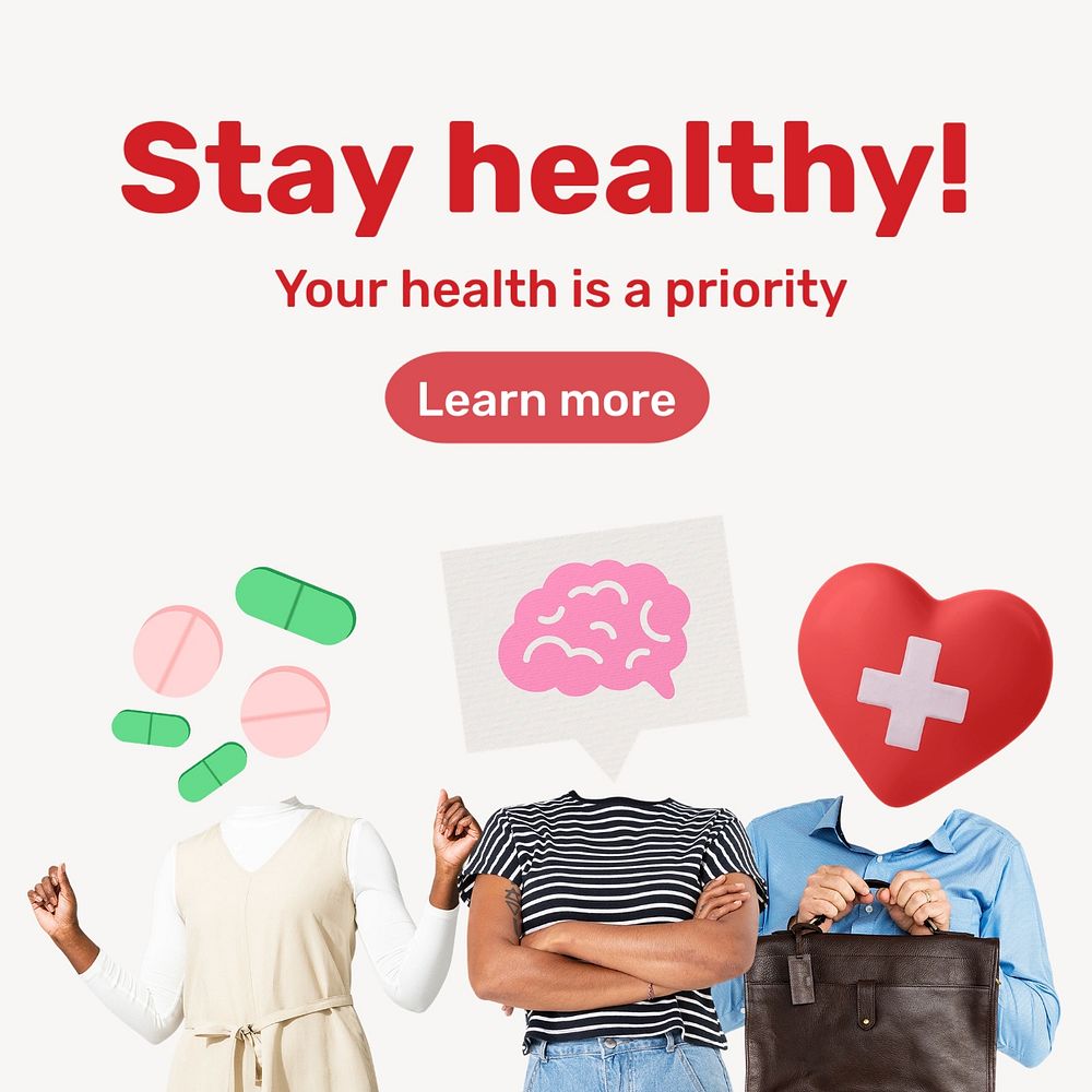 Stay healthy Instagram post template, health remixed media