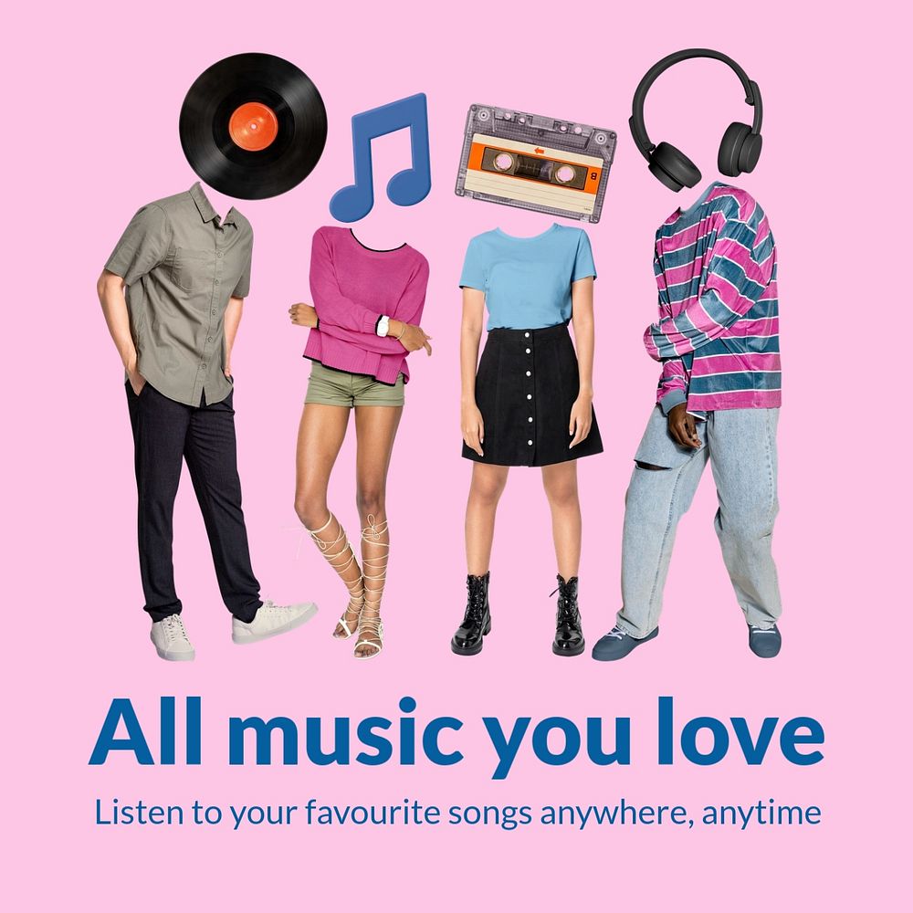 Creative music Instagram post template, people remixed media 