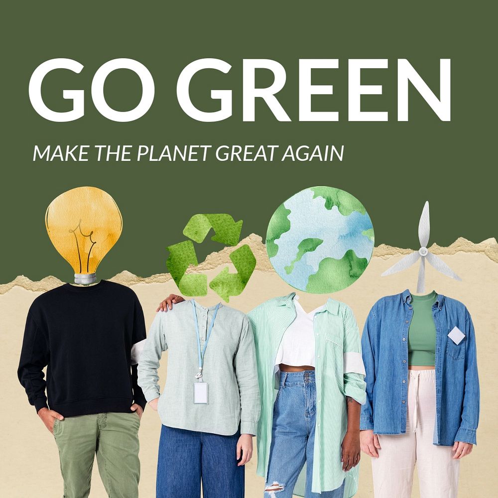 Go green Instagram post template, environment remixed media 