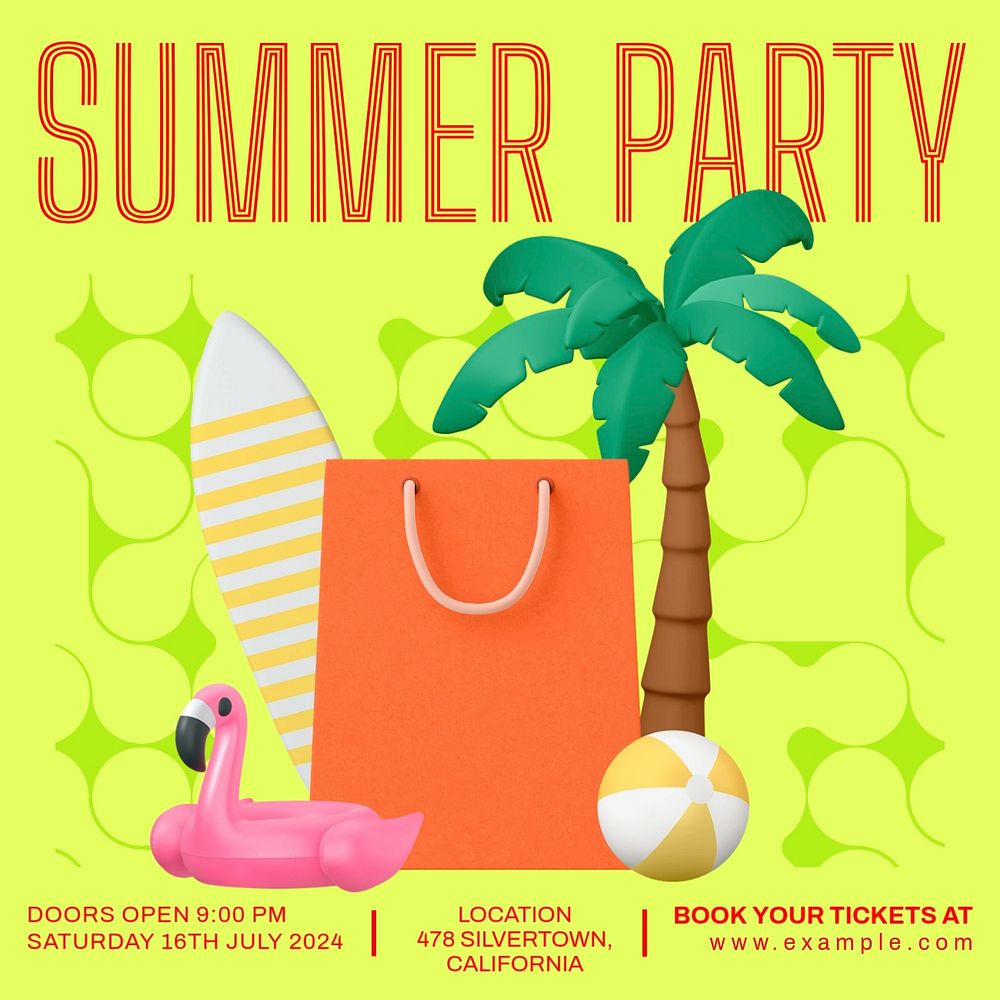 Summer party Instagram post template, editable text