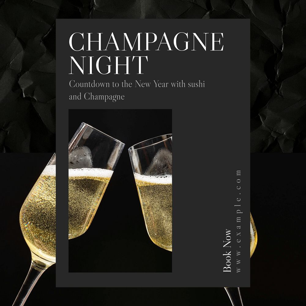 Champagne night Instagram post template, editable text