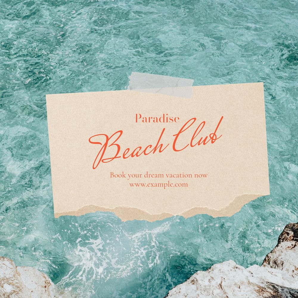 Paradise beach club Instagram post template, editable text