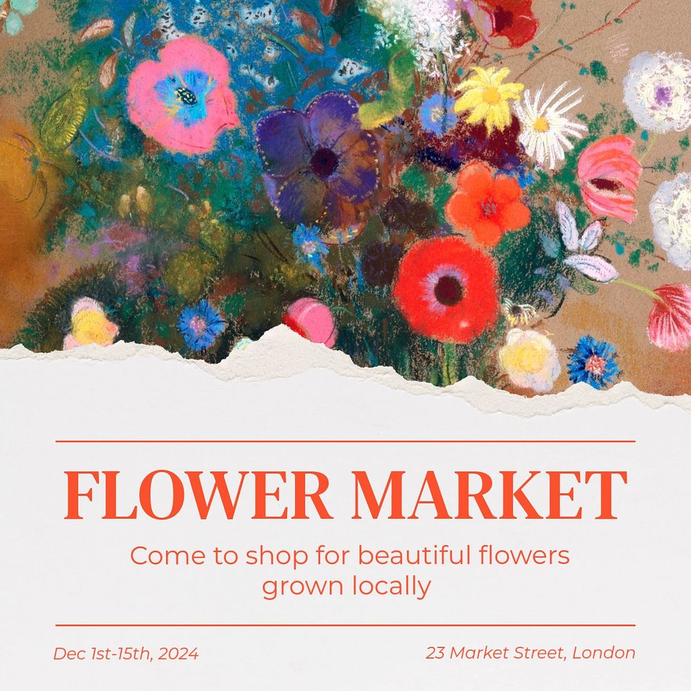 Flower market Instagram post template, editable text