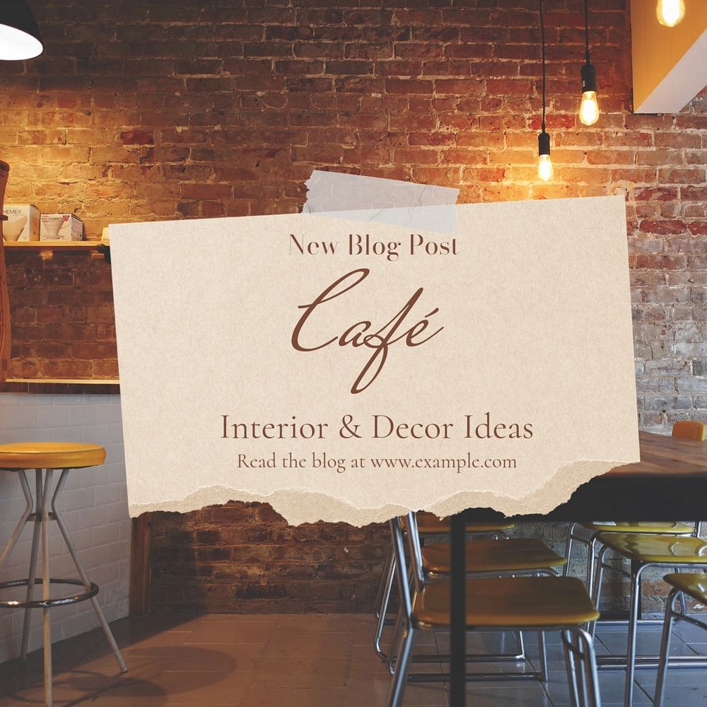 Cafe interior Instagram post template, editable text